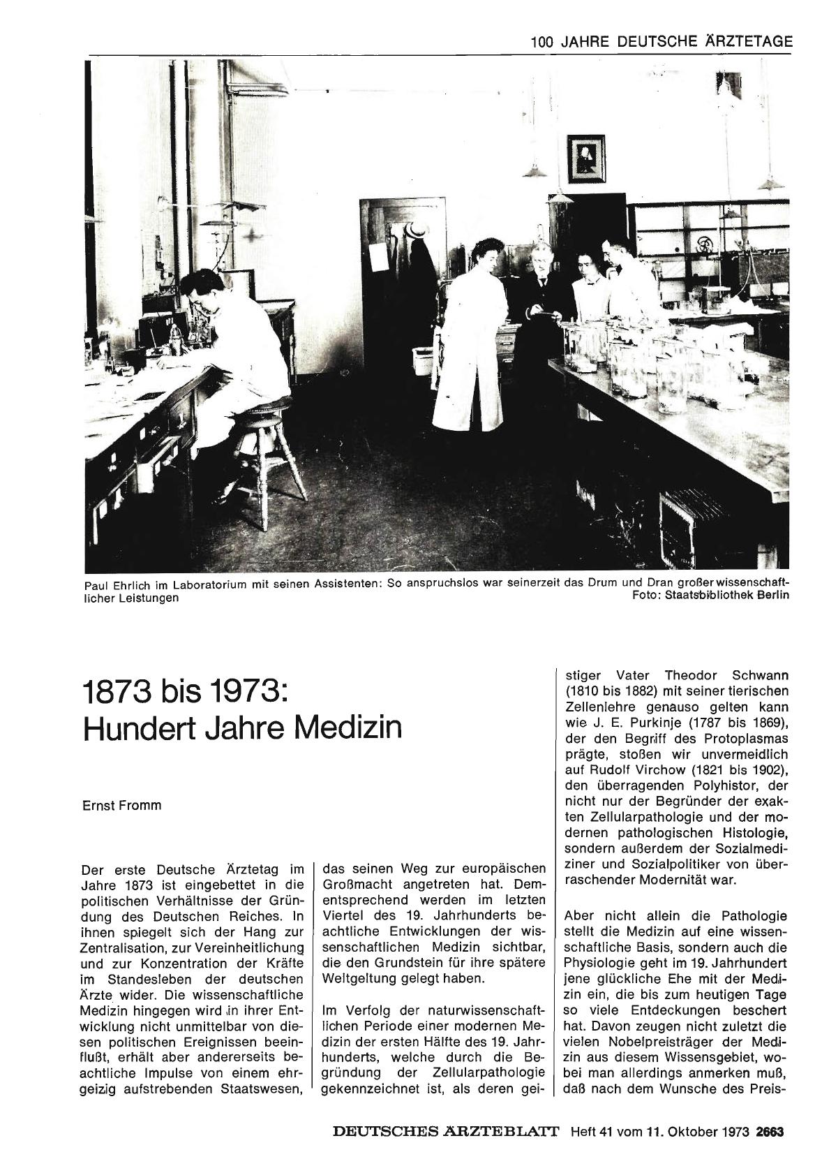 Vorschauseite 1: 1873 bis 1973: Hundert Jahre Medizin