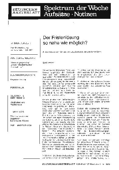 Vorschauseite 1: Der Fristenlösung so nahe wie möglich? : Anmerkungen zum Schutz von Ungeborenen aus ärztlicher Sicht