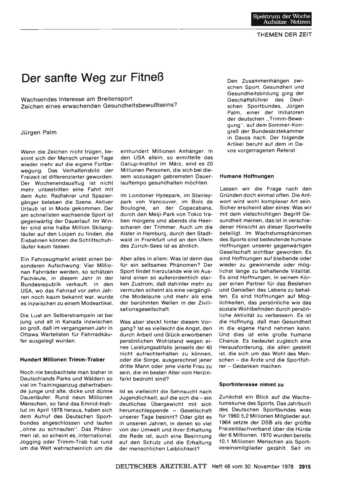Vorschauseite 1: Der sanfte Weg zur Fitneß: Wachsendes Interesse am Breitensport Zeichen eines erwachenden Gesundheitsbewußtseins?