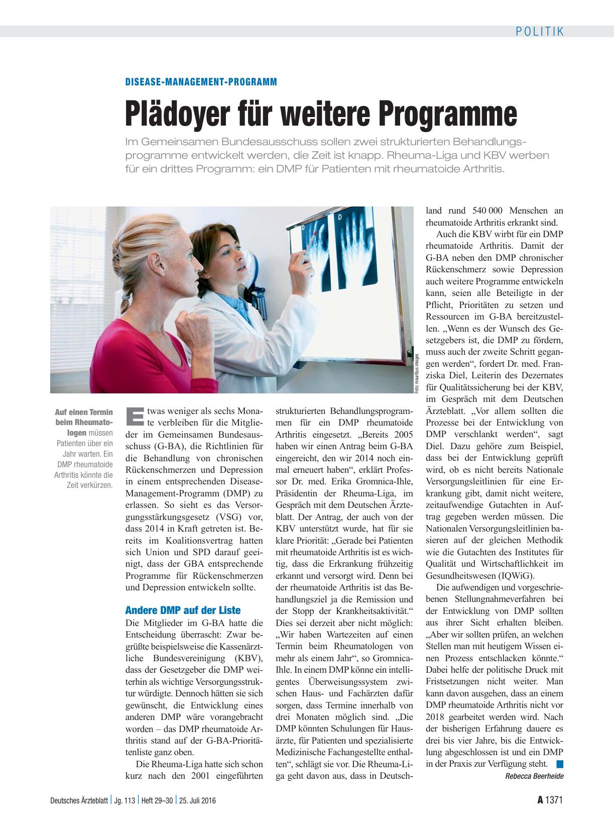 Vorschauseite 1: Disease-Management-Programm: Plädoyer für weitere Programme