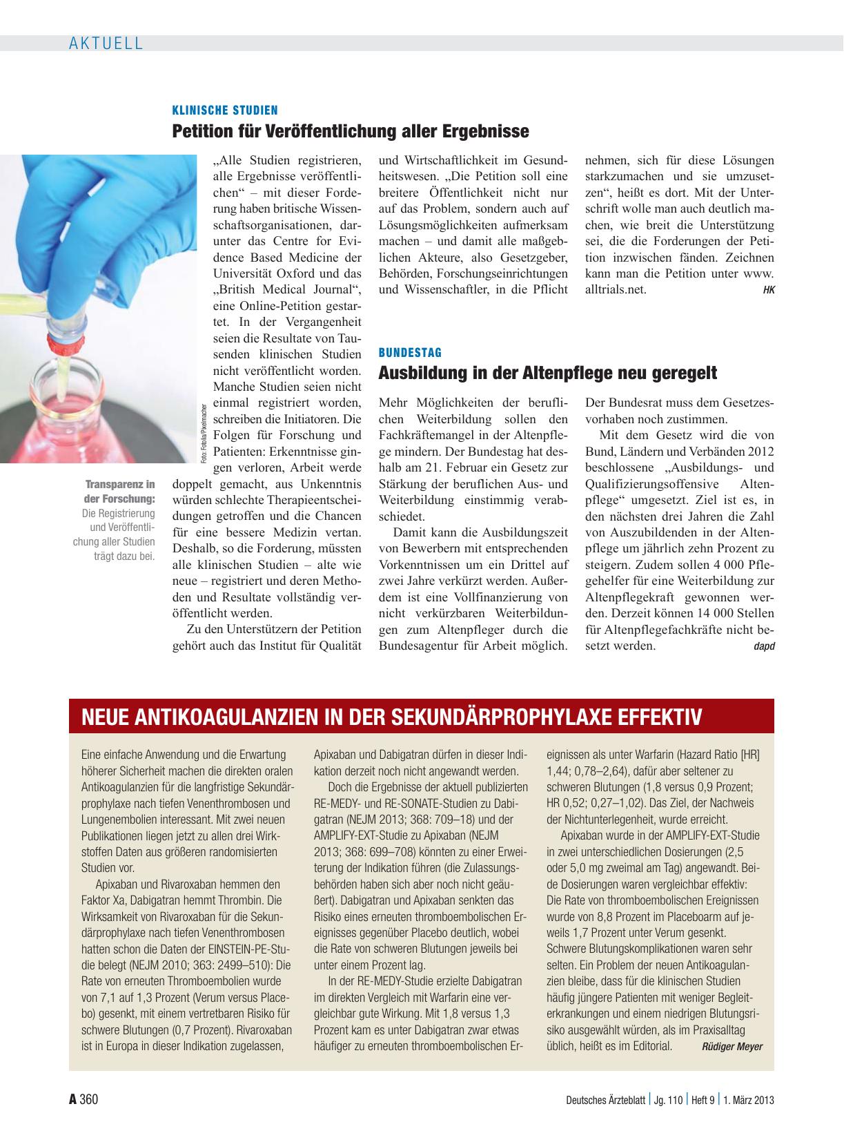 Vorschauseite 1: Neue Antikoagulanzien in der Sekundärprophylaxe effektiv