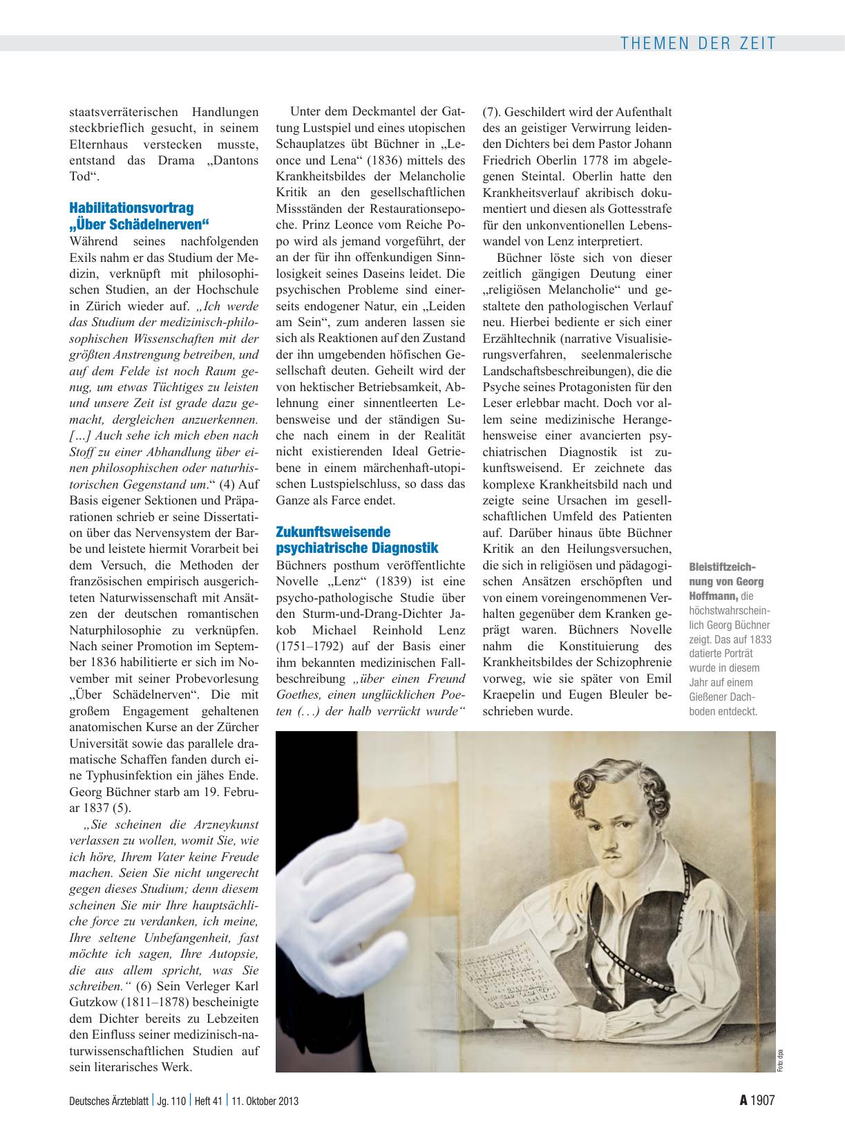Vorschauseite 2: Georg Büchner (1813–1837) und die Medizin: „. . . noch Raum genug, um etwas Tüchtiges zu leisten . . .“