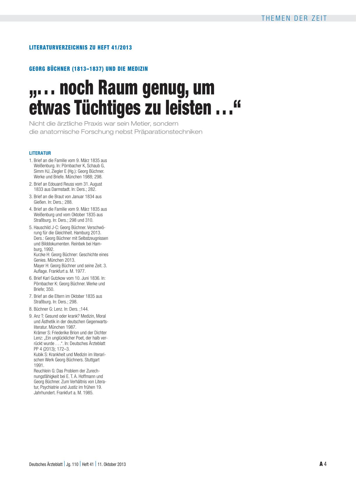 Vorschauseite 4: Georg Büchner (1813–1837) und die Medizin: „. . . noch Raum genug, um etwas Tüchtiges zu leisten . . .“