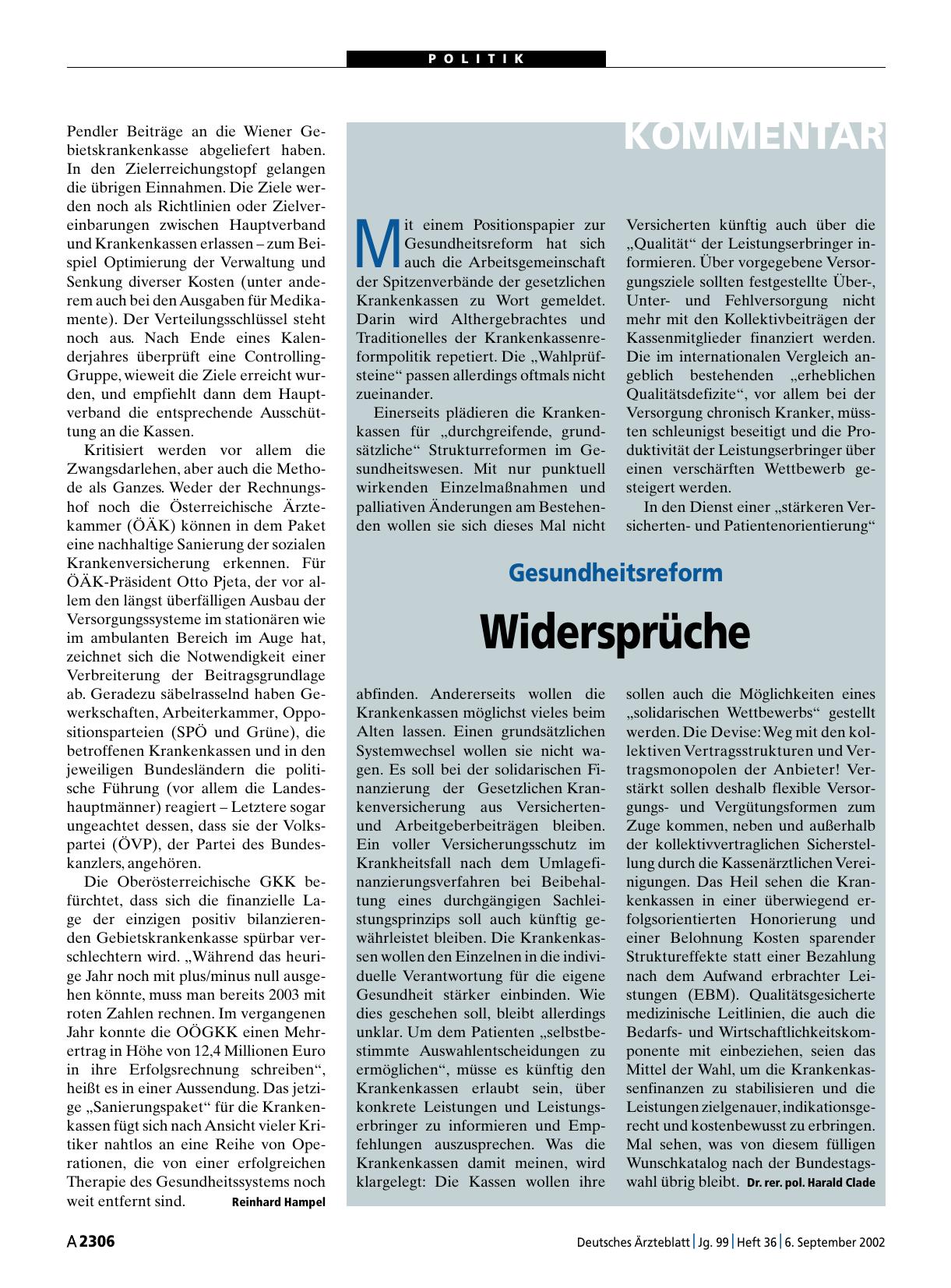 Vorschauseite 1: Gesundheitsreform: Widersprüche