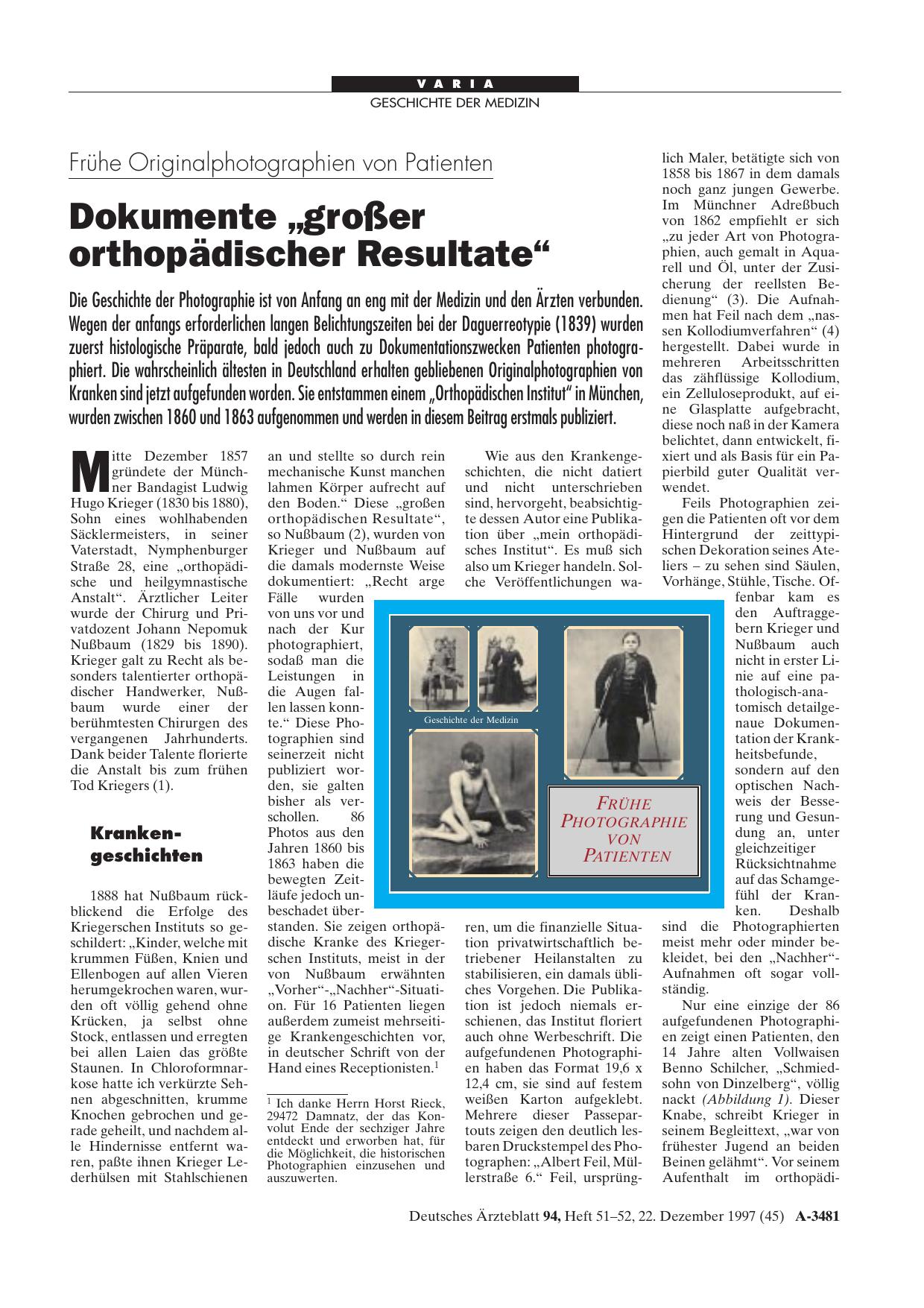 Vorschauseite 1: Frühe Originalphotographien von Patienten: Dokumente „großer orthopädischer Resultate“
