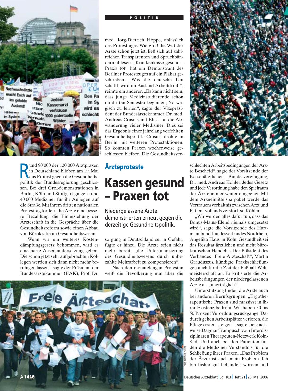 Vorschauseite 1: Ärzteproteste: Kassen gesund – Praxen tot