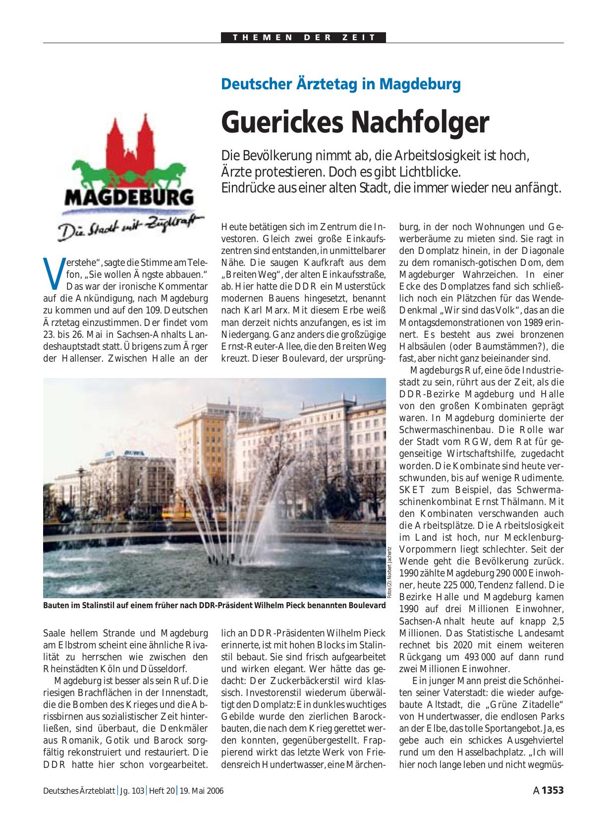 Vorschauseite 1: Deutscher Ärztetag in Magdeburg: Guerickes Nachfolger