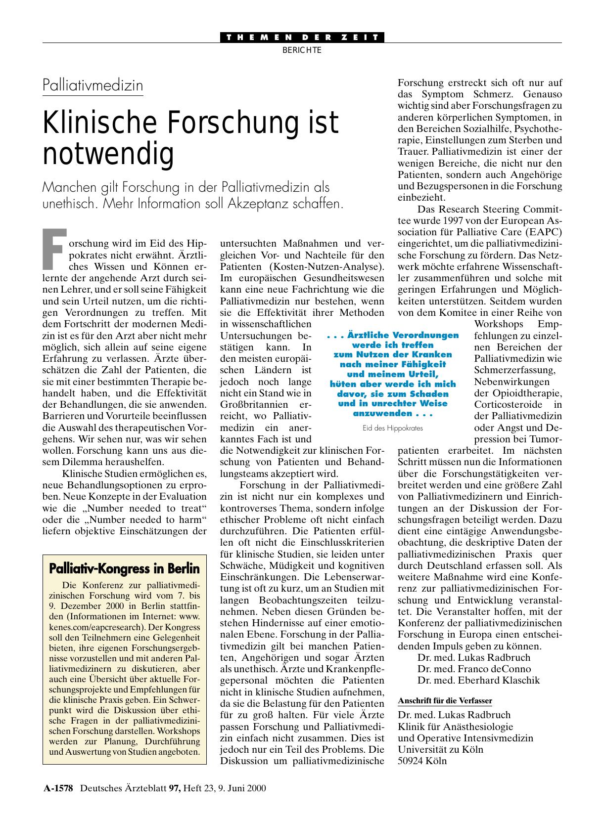 Vorschauseite 1: Palliativmedizin: Klinische Forschung ist notwendig