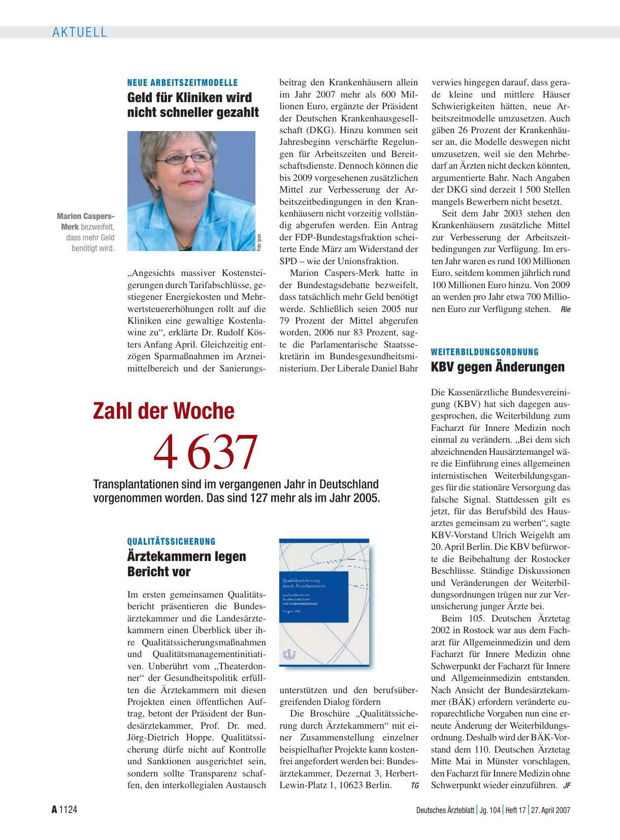 Vorschauseite 1: Neue Arbeitszeitmodelle: Geld für Kliniken wird nicht schneller gezahlt