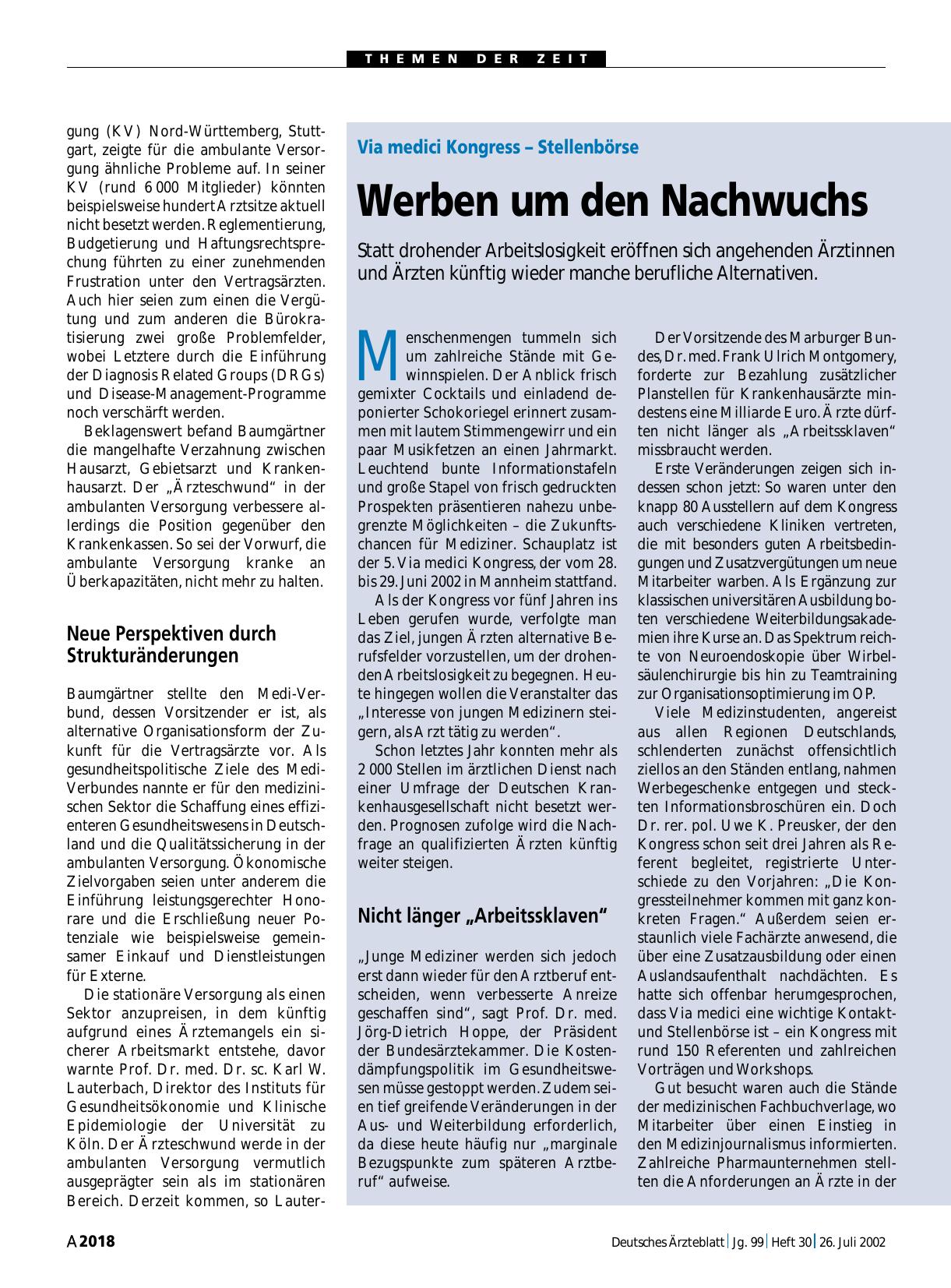 Vorschauseite 1: Via medici Kongress – Stellenbörse: Werben um den Nachwuchs