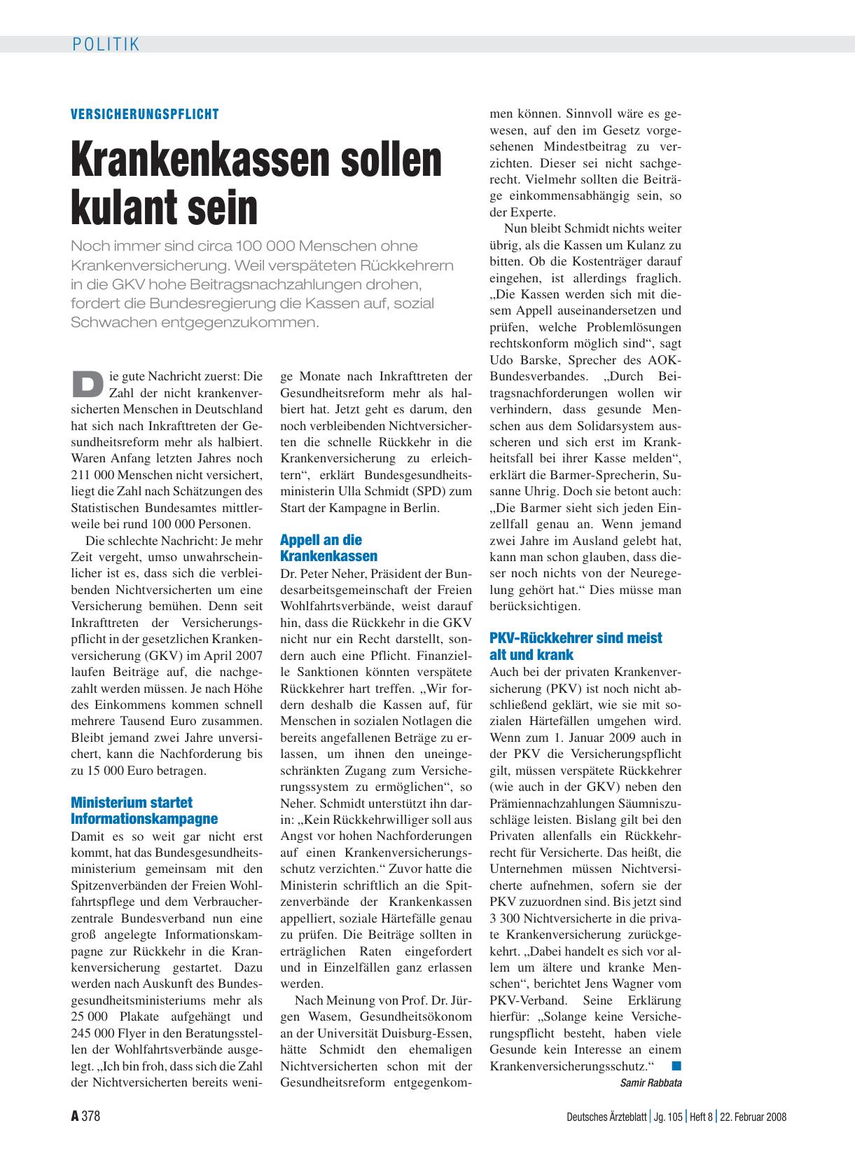 Vorschauseite 1: Versicherungspflicht: Krankenkassen sollen kulant sein
