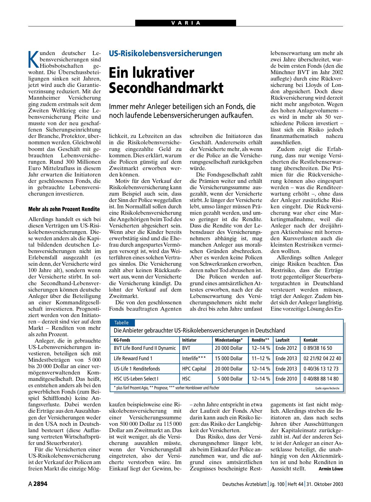 Vorschauseite 1: US-Risikolebensversicherungen: Ein lukrativer Secondhandmarkt