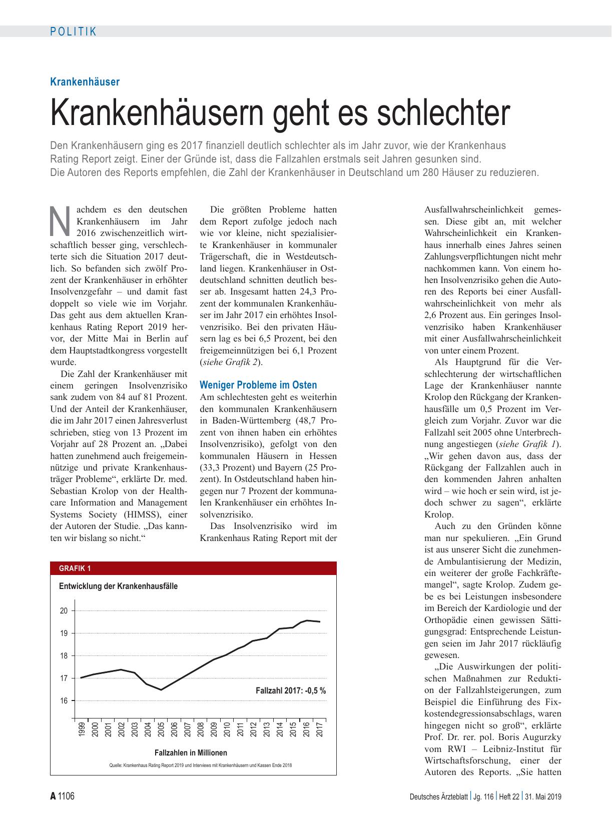 Vorschauseite 1: Krankenhäuser: Krankenhäusern geht es schlechter