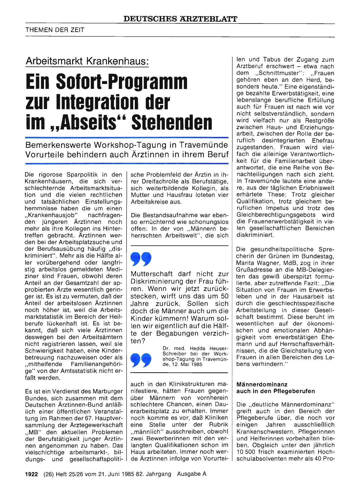 Vorschauseite 1: Arbeitsmarkt Krankenhaus: Ein Sofort-Programm zur Integration der im „Abseits“ Stehenden
