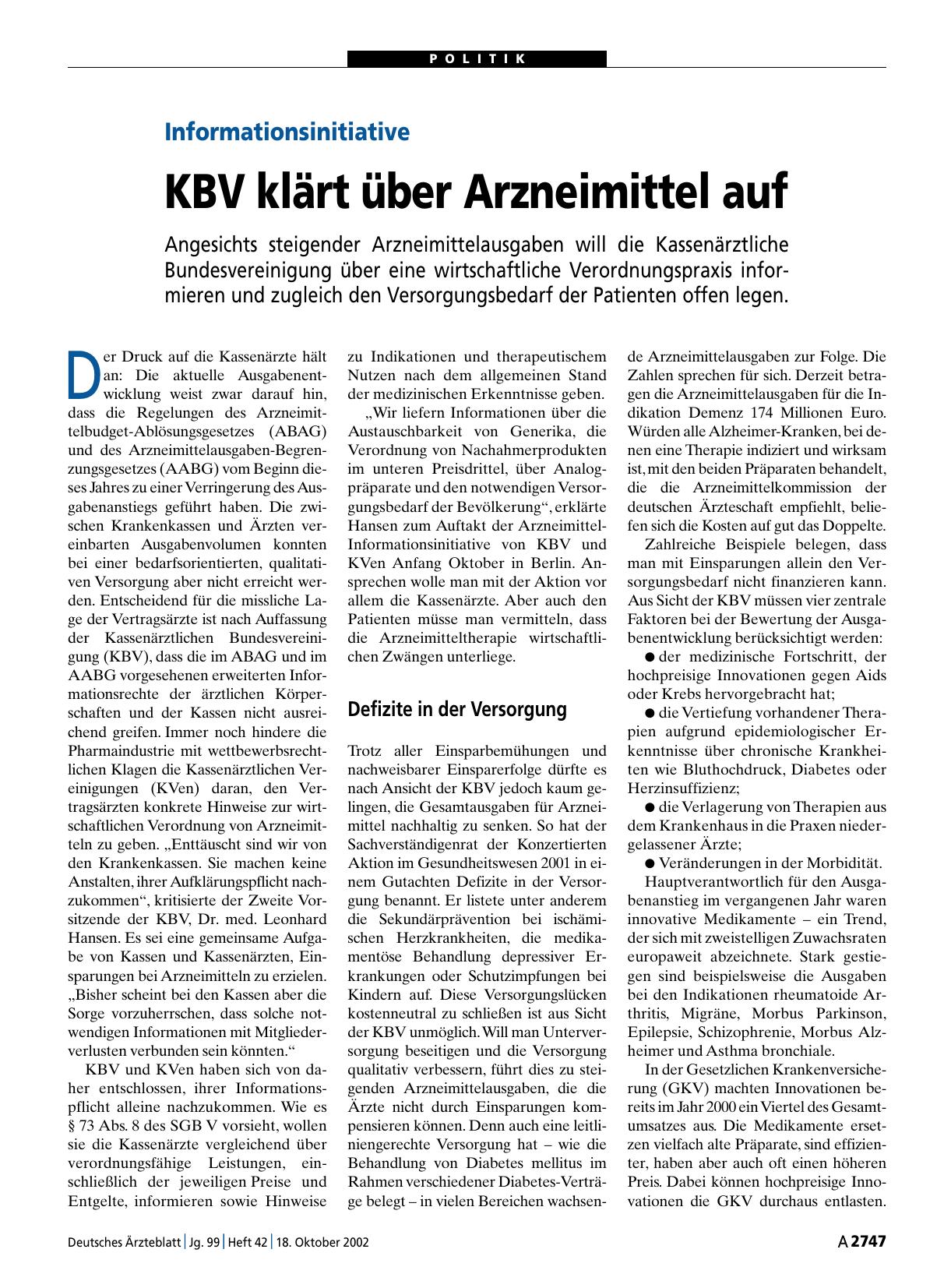 Vorschauseite 1: Informationsinitiative: KBV klärt über Arzneimittel auf
