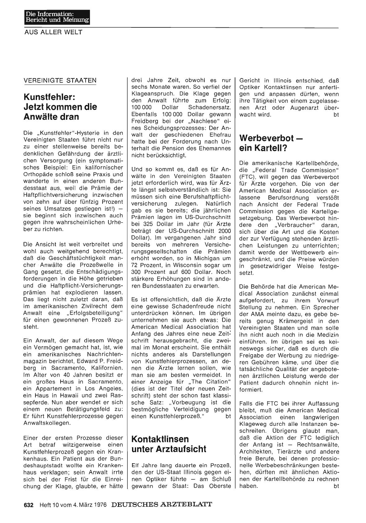 Vorschauseite 1: Vereinígte Staaten: Werbeverbot — ein Kartell?