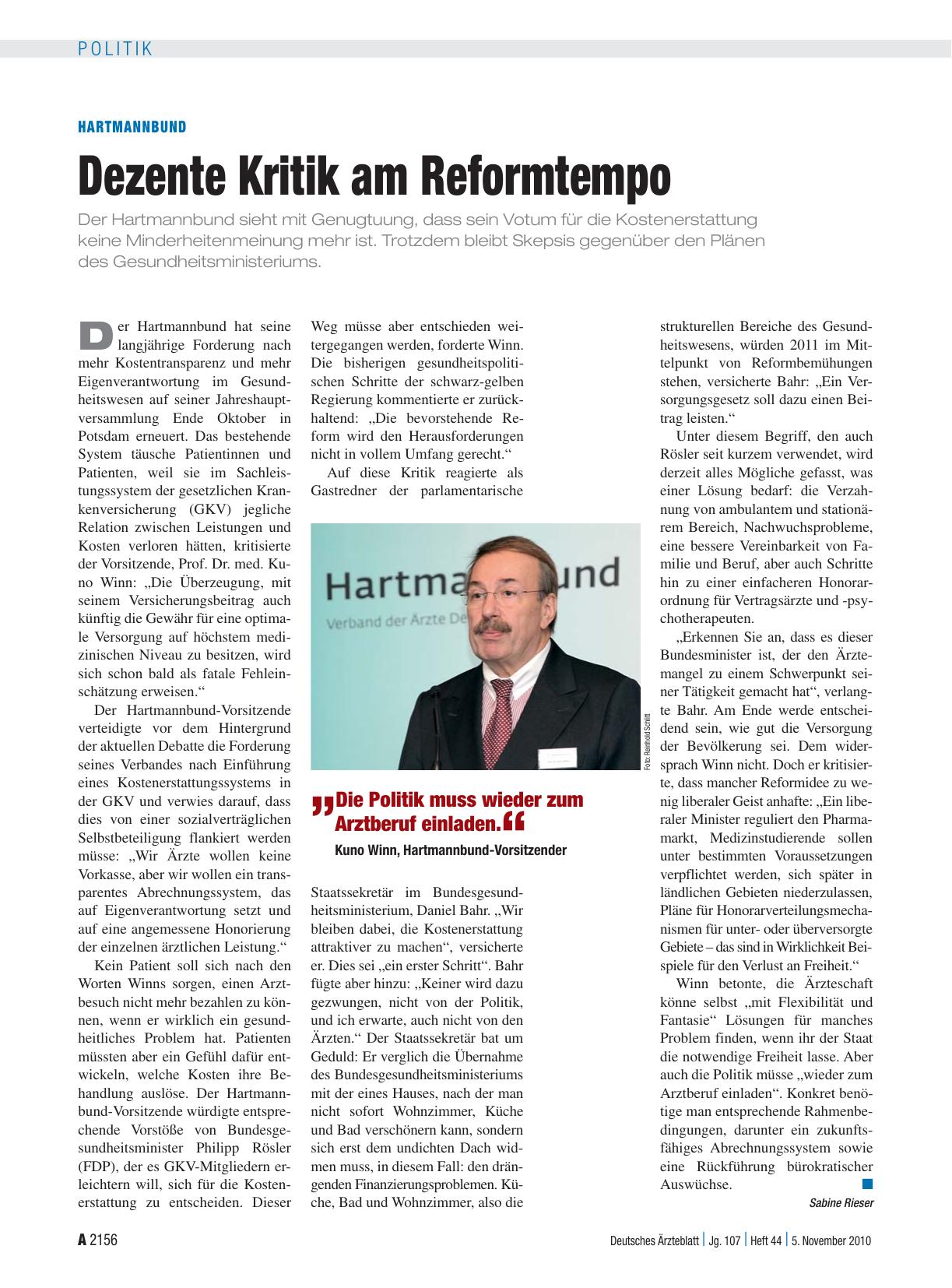 Vorschauseite 1: Hartmannbund: Dezente Kritik am Reformtempo