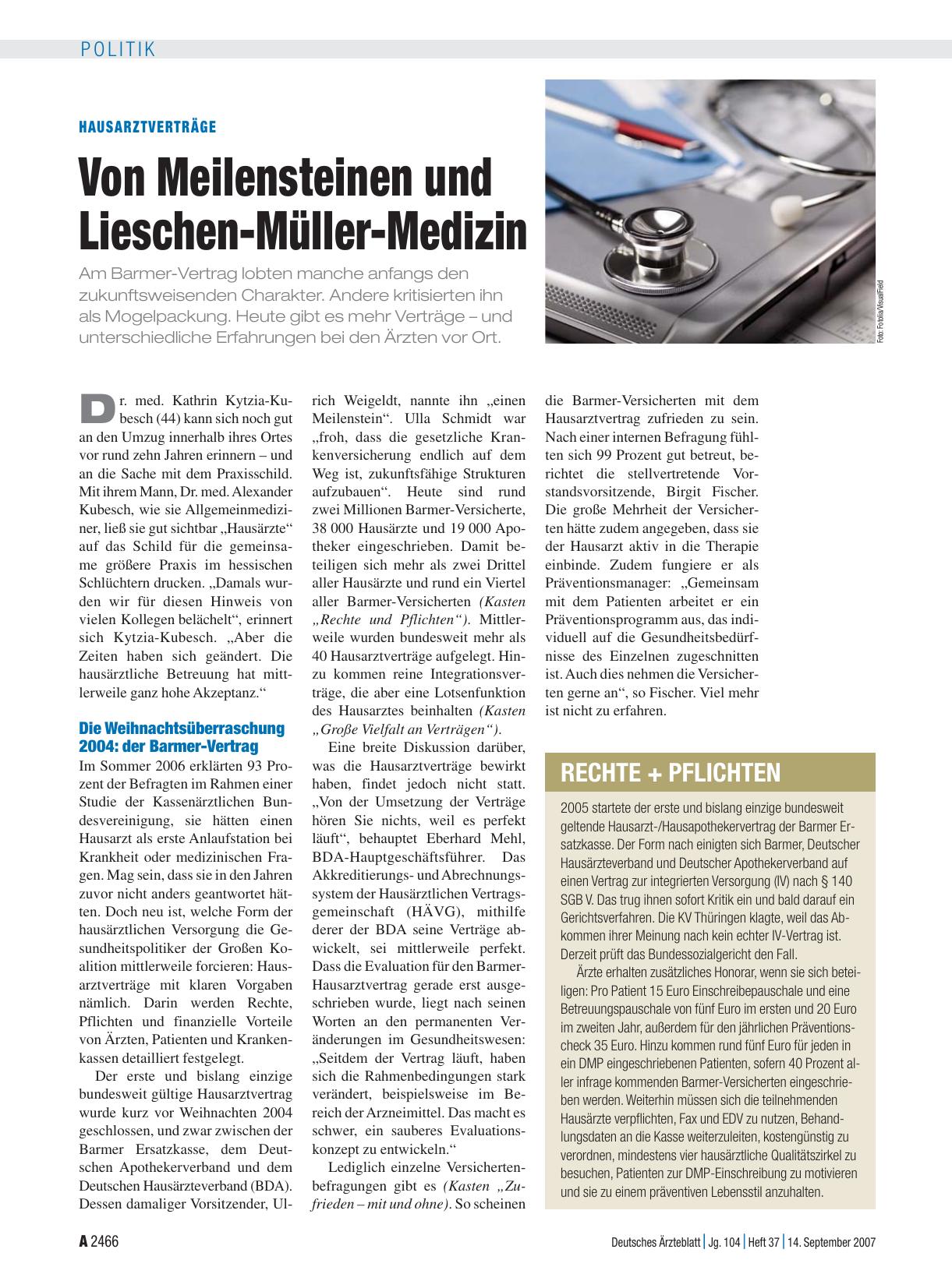 Vorschauseite 1: Hausarztverträge: Von Meilensteinen und Lieschen-Müller-Medizin