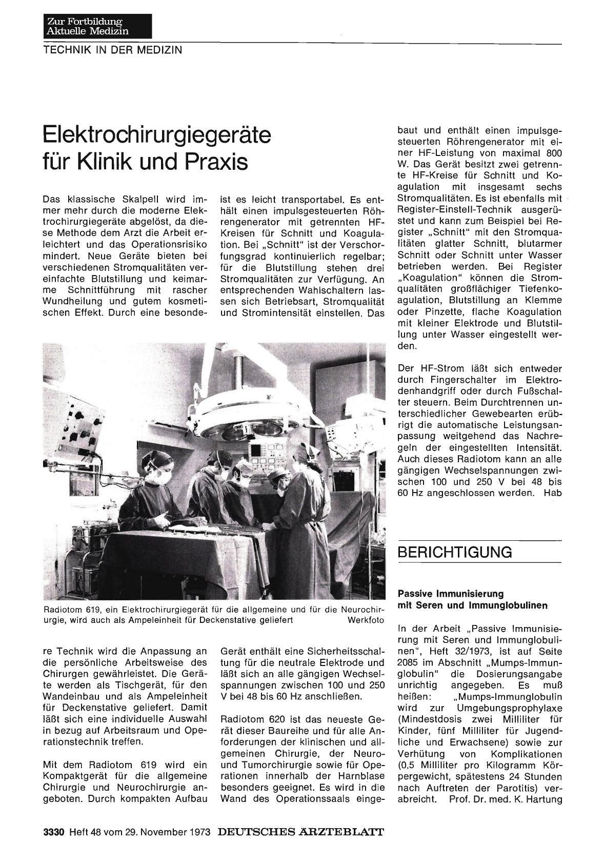 Vorschauseite 1: Elektrochirurgiegeräte für Klinik und Praxis