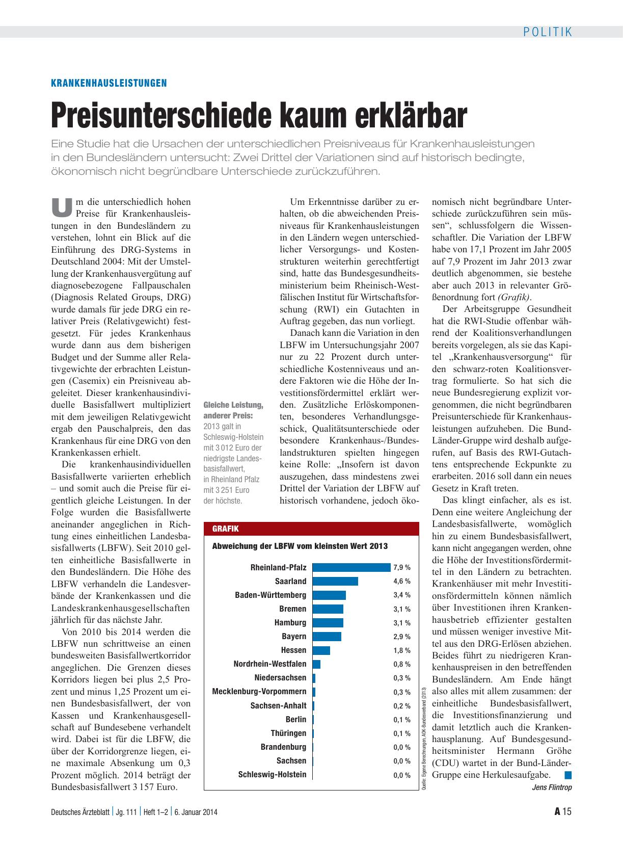 Vorschauseite 1: Krankenhausleistungen: Preisunterschiede kaum erklärbar