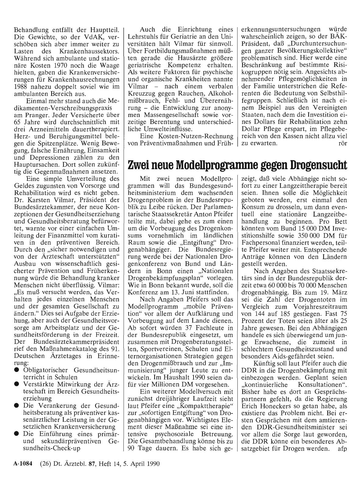 Vorschauseite 1: Zwei neue Modellprogramme gegen Drogensucht