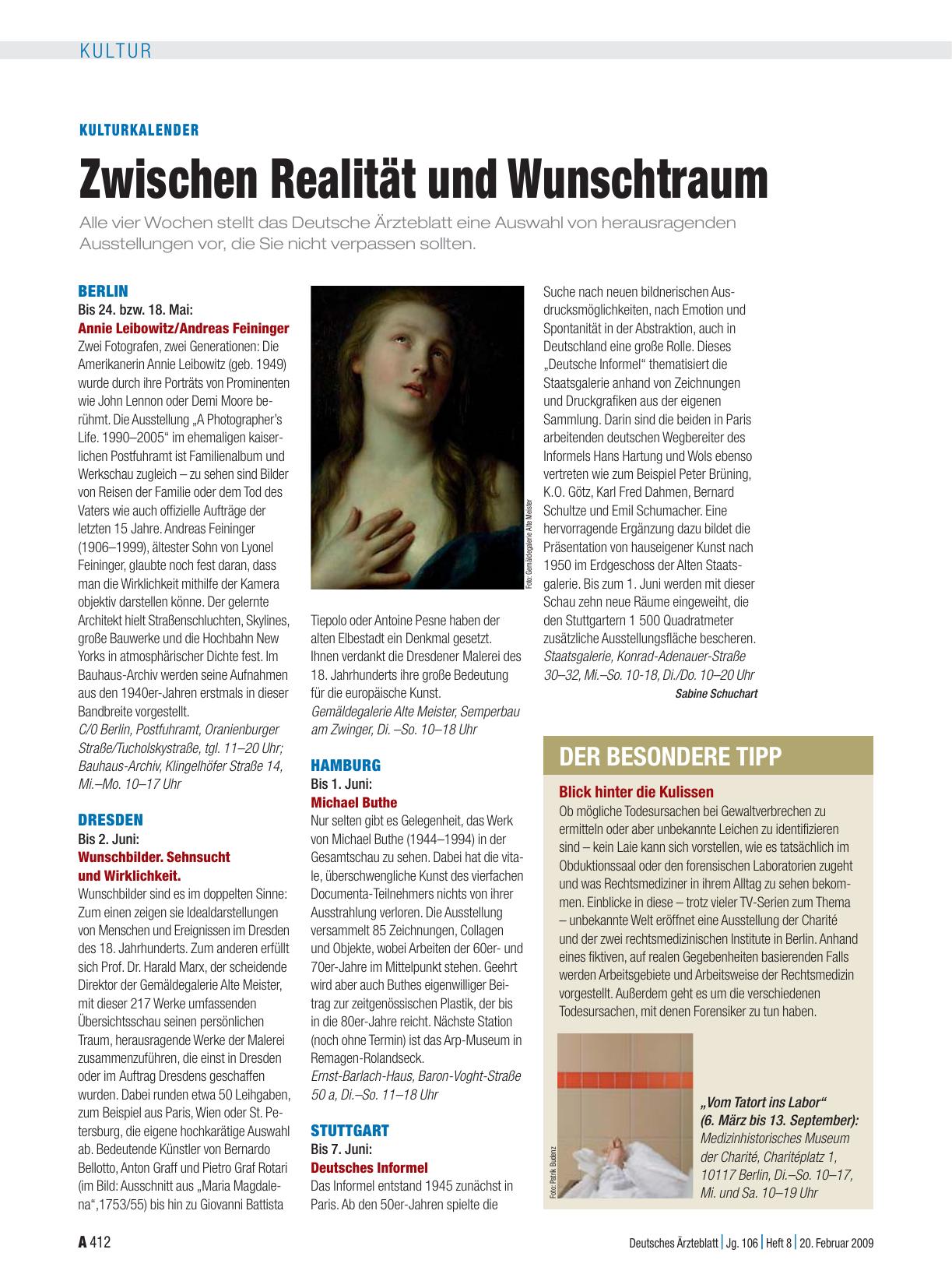 Vorschauseite 1: Kulturkalender: Zwischen Realität und Wunschtraum