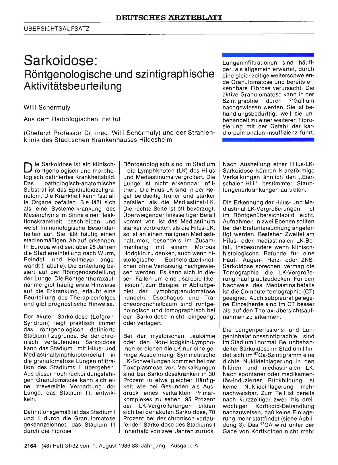 Vorschauseite 1: Sarkoidose: Röntgenologische und szintigraphische Aktivitätsbeurteilun