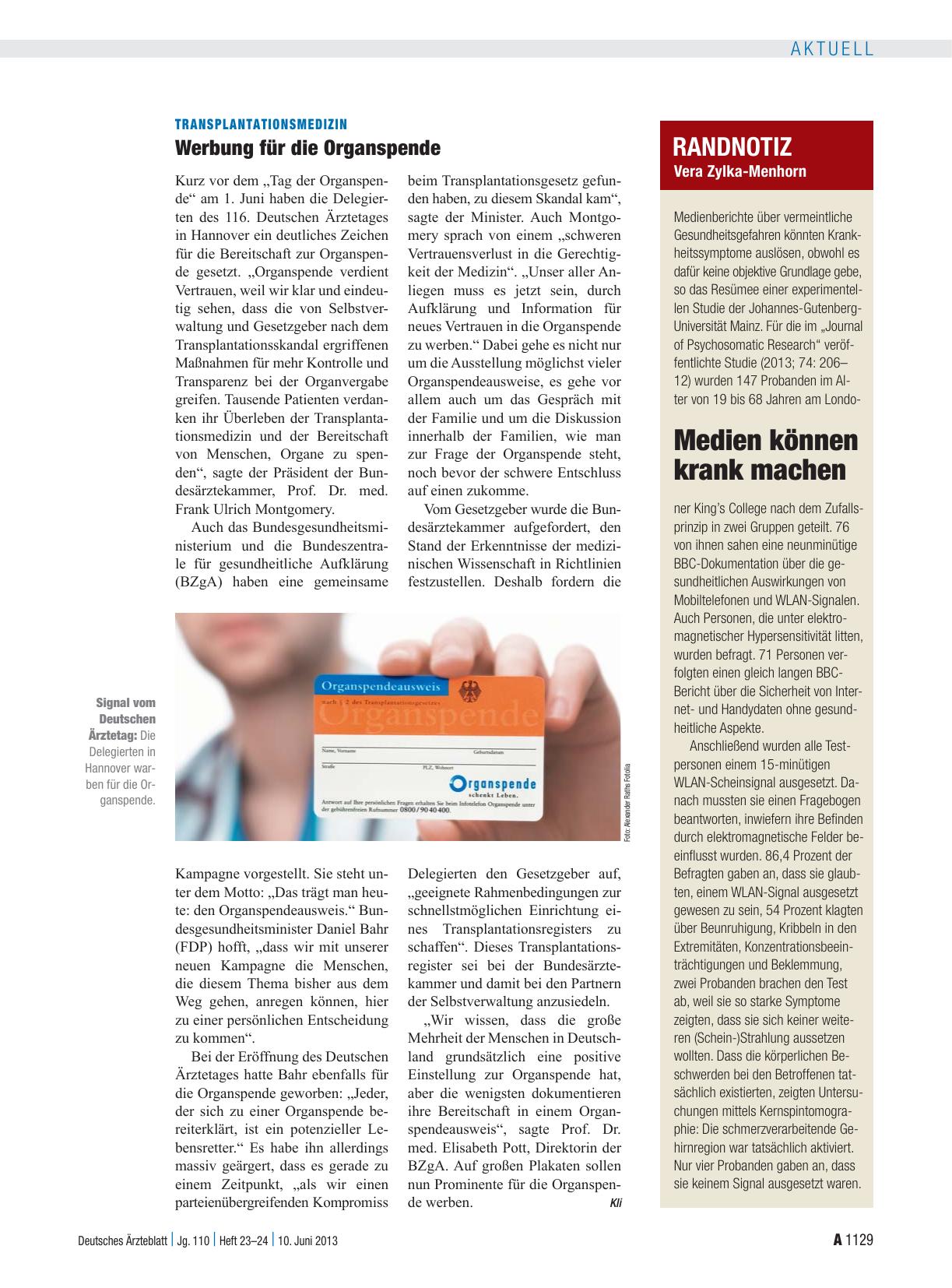 Vorschauseite 1: Transplantationsmedizin: Werbung für die Organspende