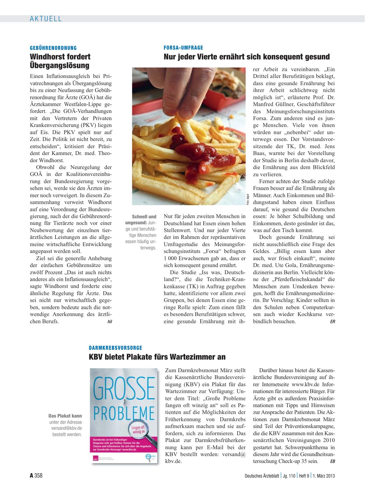 Vorschauseite 1: Forsa-Umfrage: Nur jeder Vierte ernährt sich konsequent gesund