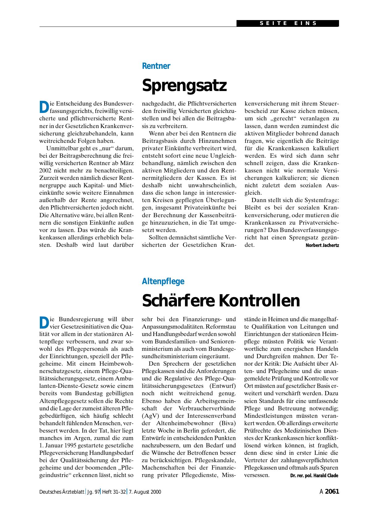 Vorschauseite 1: Altenpflege: Schärfere Kontrollen