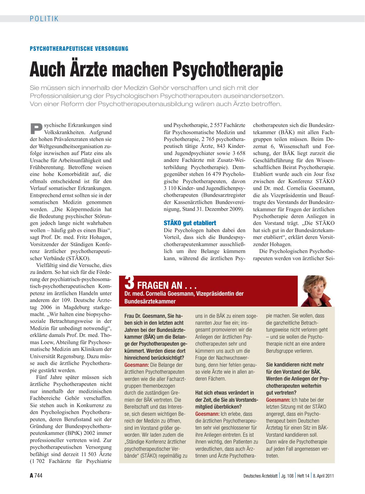 Vorschauseite 1: Psychotherapeutische Versorgung: Auch Ärzte machen Psychotherapie
