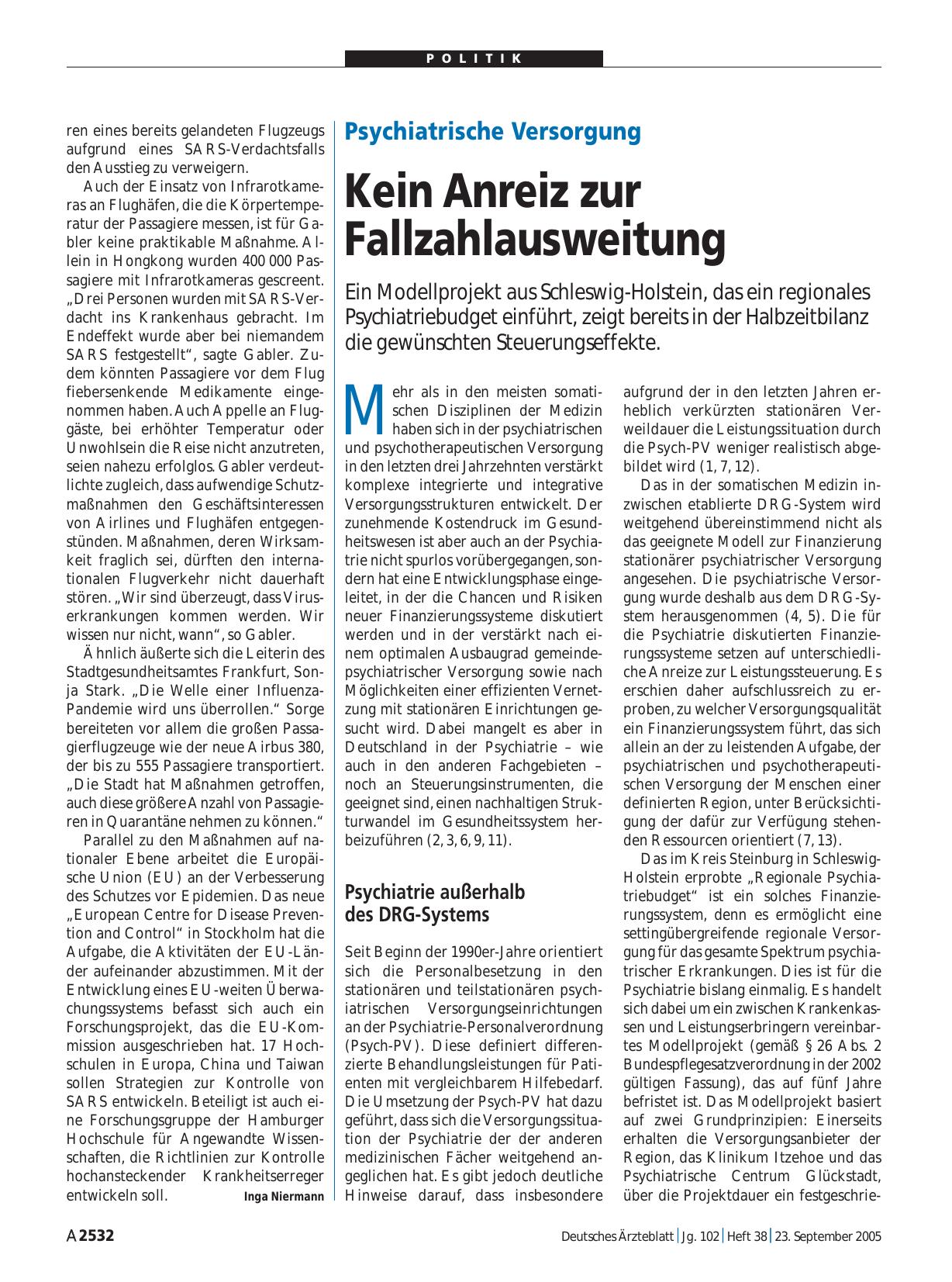 Vorschauseite 1: Psychiatrische Versorgung: Kein Anreiz zur Fallzahlausweitung