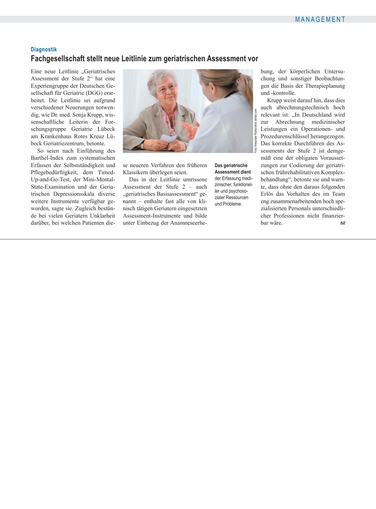 Vorschauseite 1: Diagnostik: Fachgesellschaft stellt neue Leitlinie zum geriatrischen Assessment vor