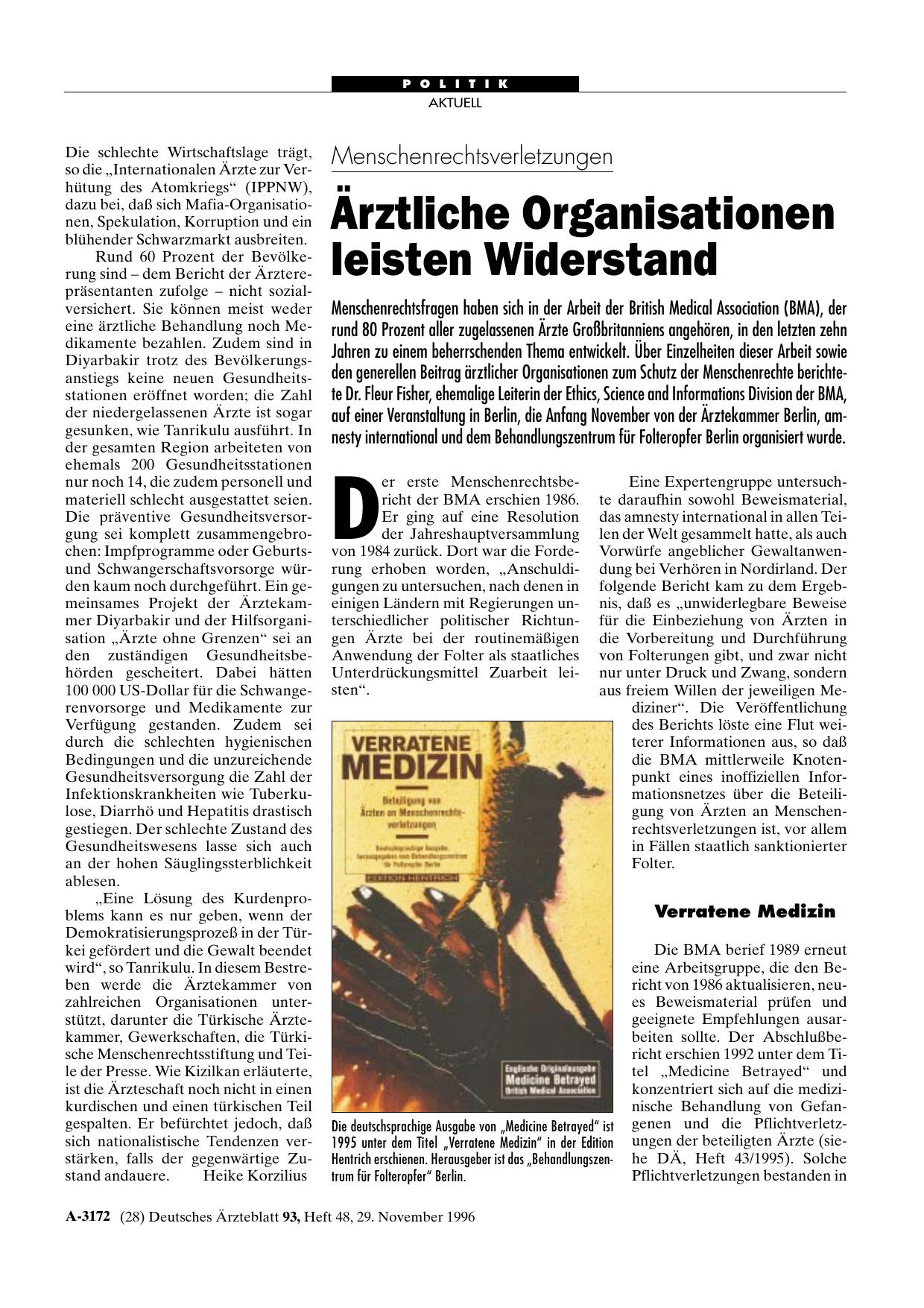 Vorschauseite 1: Menschenrechtsverletzungen: Ärztliche Organisationen leisten Widerstand