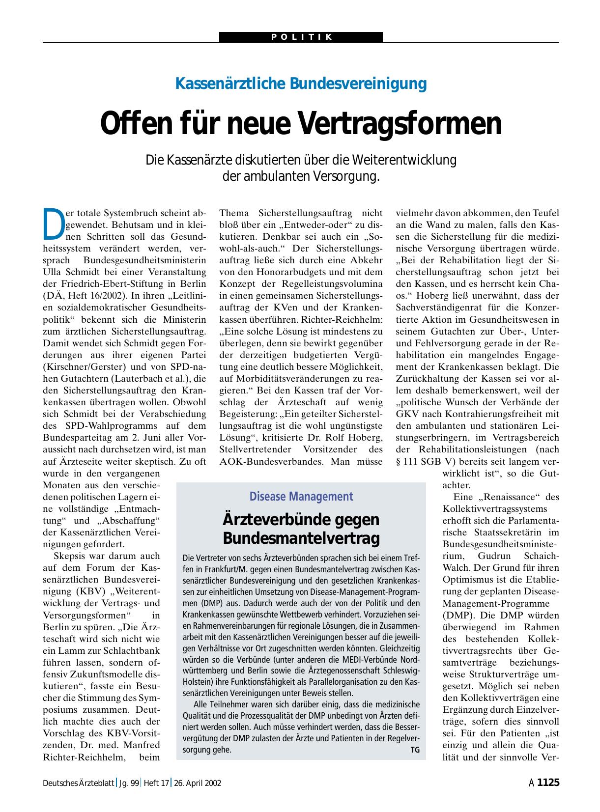 Vorschauseite 1: Kassenärztliche Bundesvereinigung: Offen für neue Vertragsformen