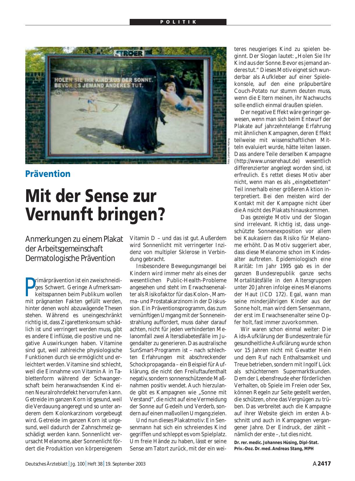 Vorschauseite 1: Prävention: Mit der Sense zur Vernunft bringen?