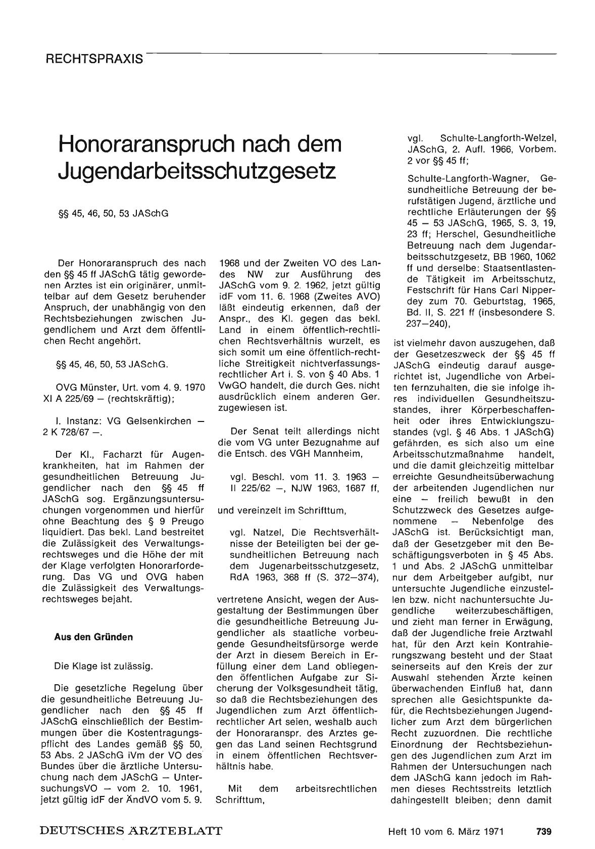 Vorschauseite 1: Honoraranspruch nach dem Jugendarbeitsschutzgesetz
