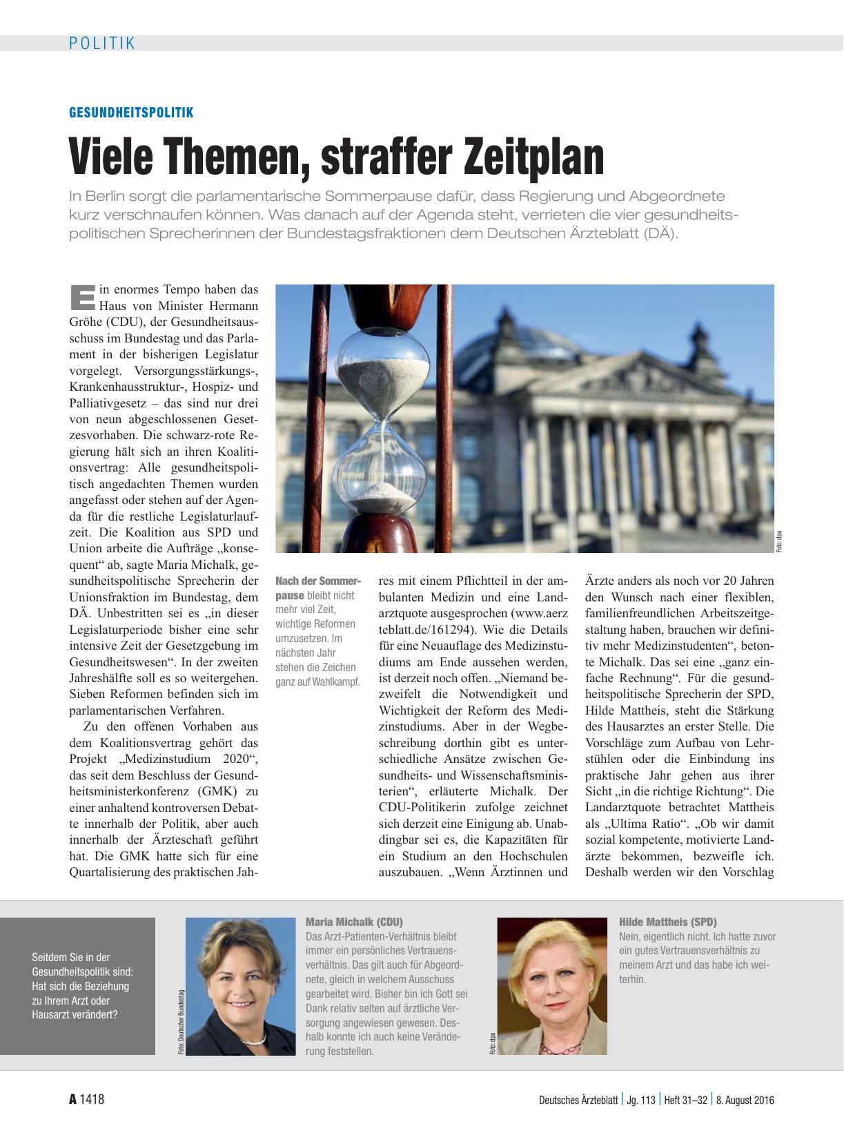 Vorschauseite 1: Gesundheitspolitik: Viele Themen, straffer Zeitplan