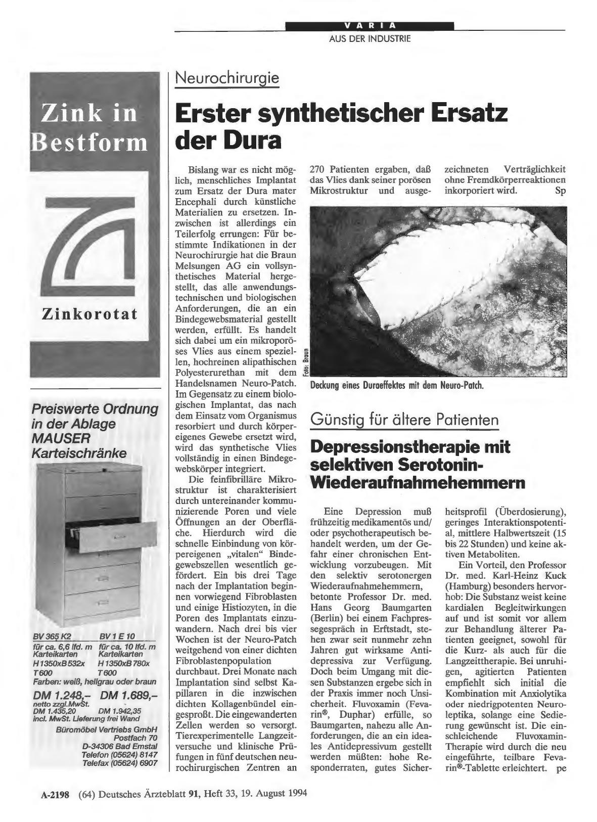 Vorschauseite 1: Neurochirurgie: Erster synthetischer Ersatz der Dura