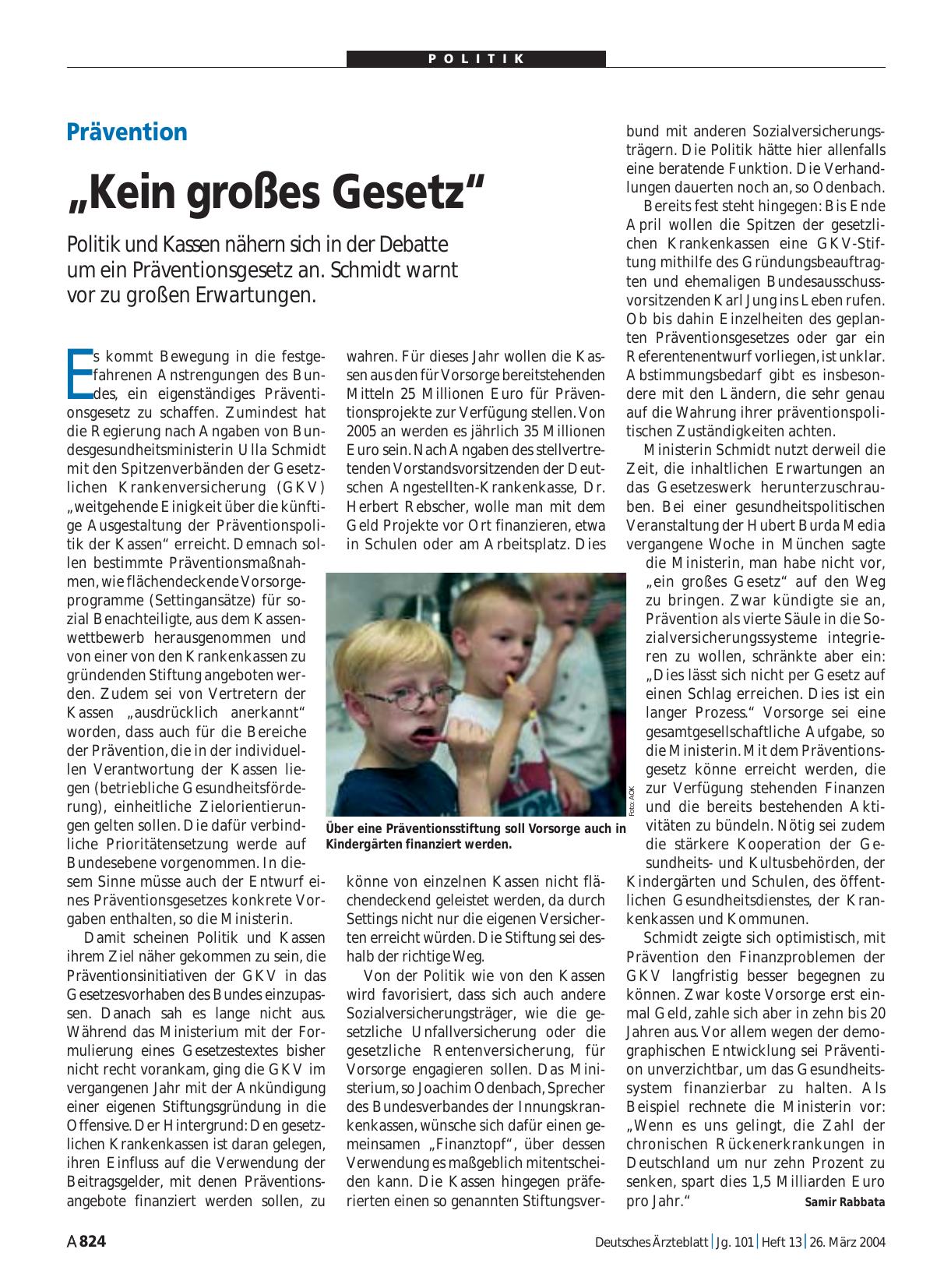 Vorschauseite 1: Prävention: „Kein großes Gesetz“