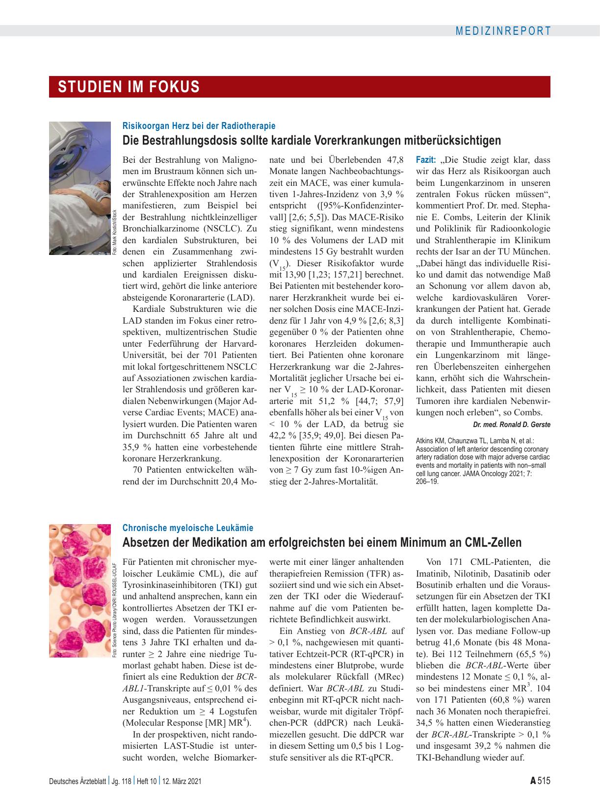 Vorschauseite 1: Chronische myeloische Leukämie: Absetzen der Medikation am erfolgreichsten bei einem Minimum an CML-Zellen