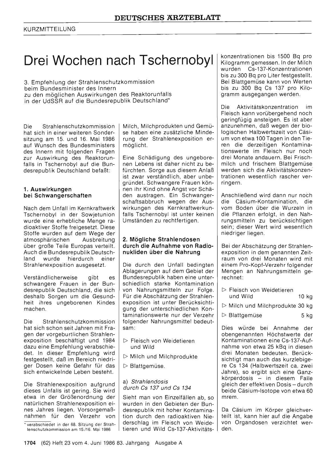 Vorschauseite 1: Drei Wochen nach Tschernobyl