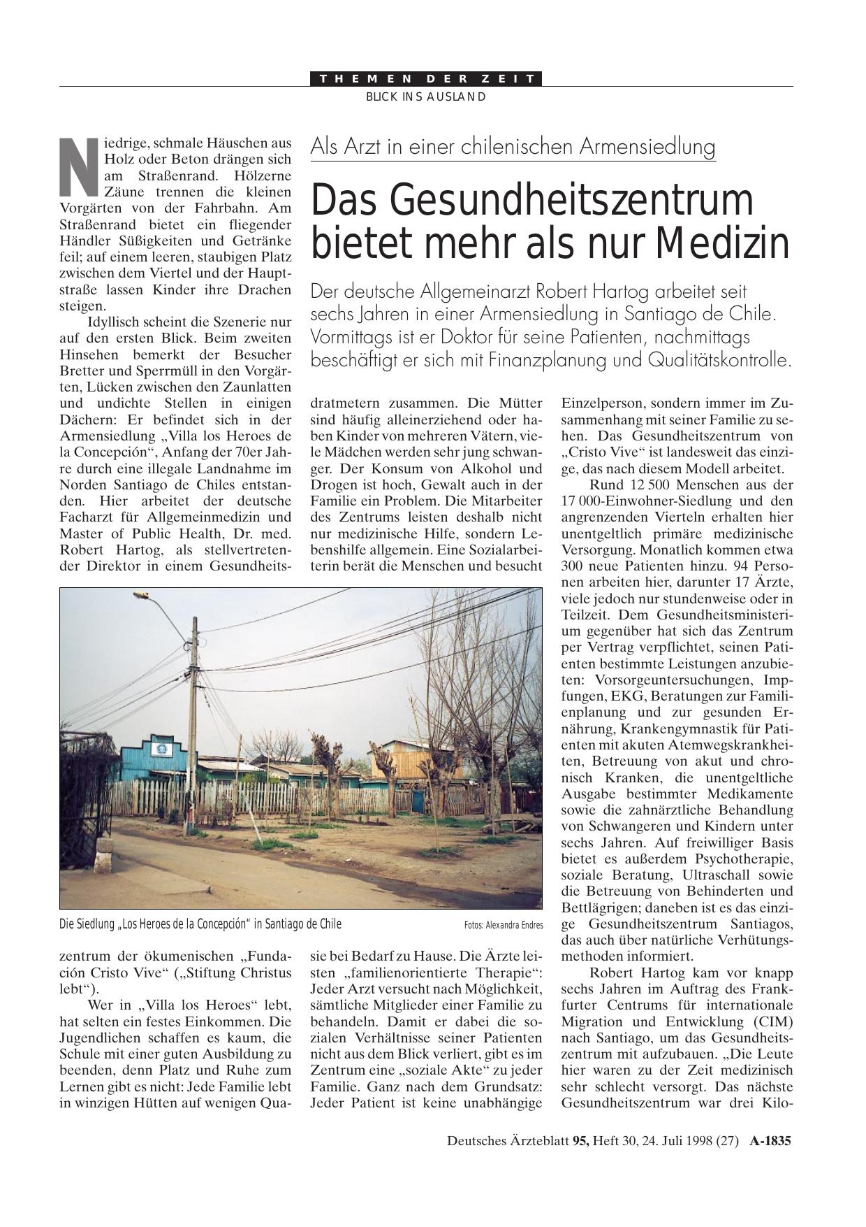 Vorschauseite 1: Als Arzt in einer chilenischen Armensiedlung: Das Gesundheitszentrum bietet mehr als nur Medizin
