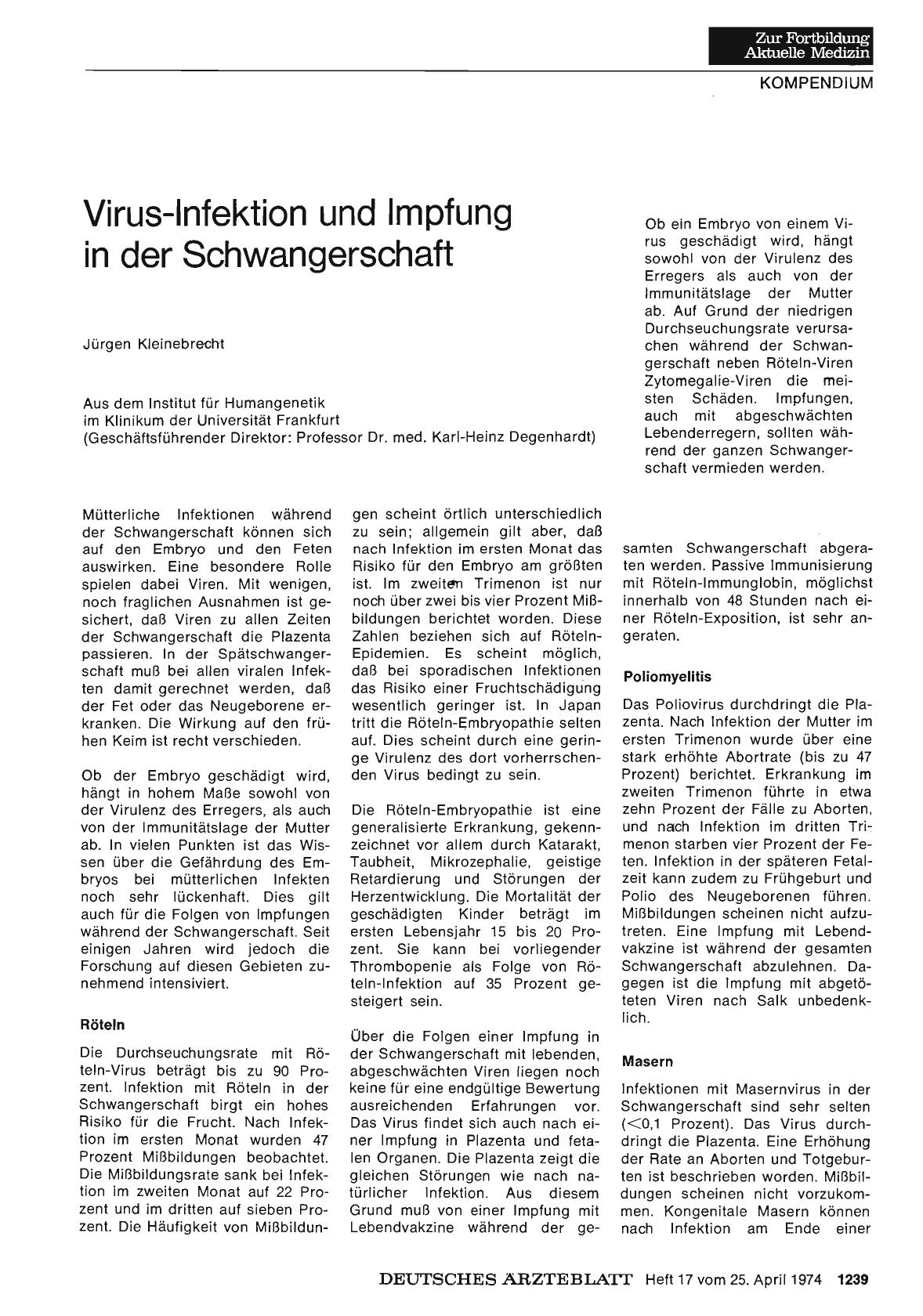 Vorschauseite 1: Virus-Infektion und Impfung in der Schwangerschaft