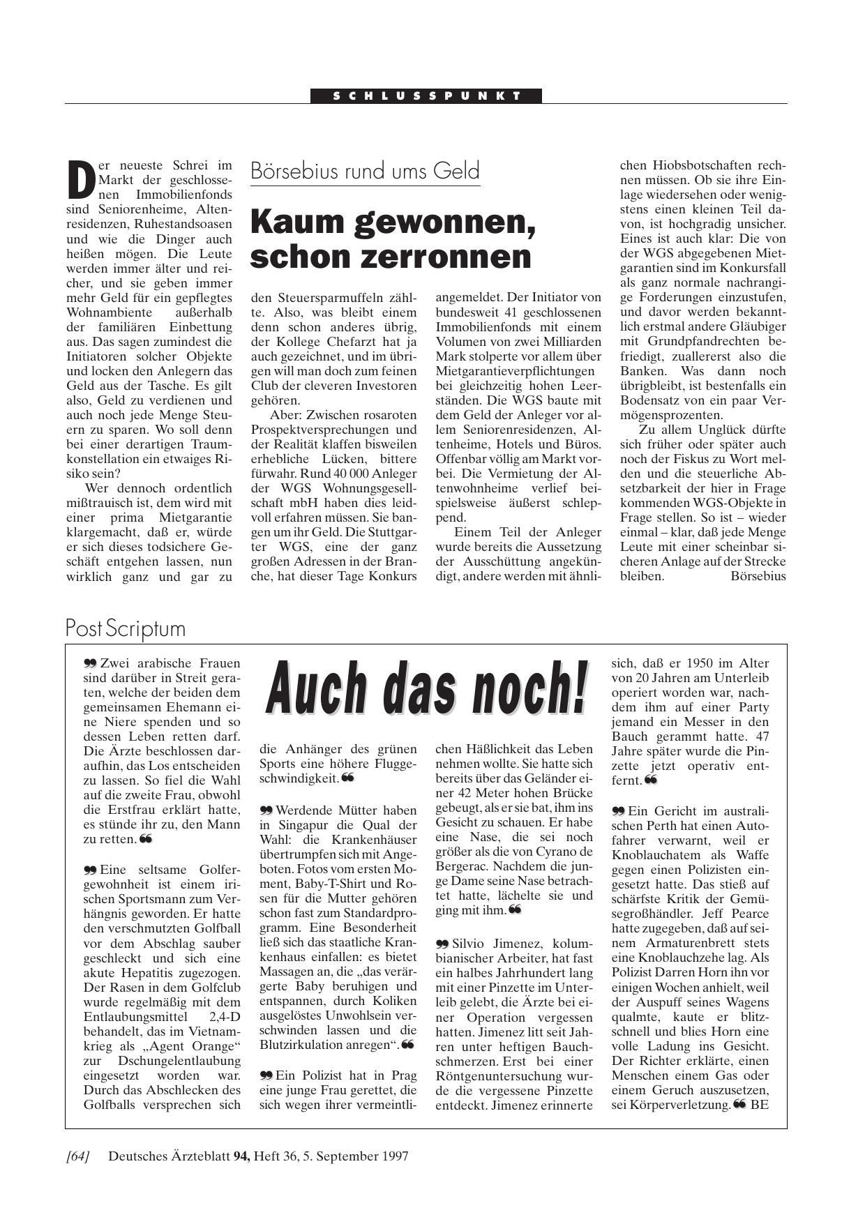 Vorschauseite 1: Börsebius rund ums Geld: Kaum gewonnen, schon zerronnen