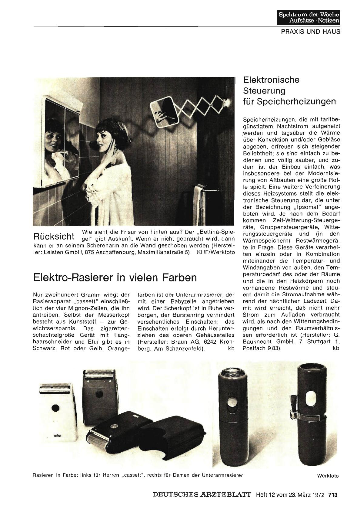 Vorschauseite 1: Rücksicht / Elektro-Rasierer in vielen Farben / Elektronische Steuerung für Speicherheizungen