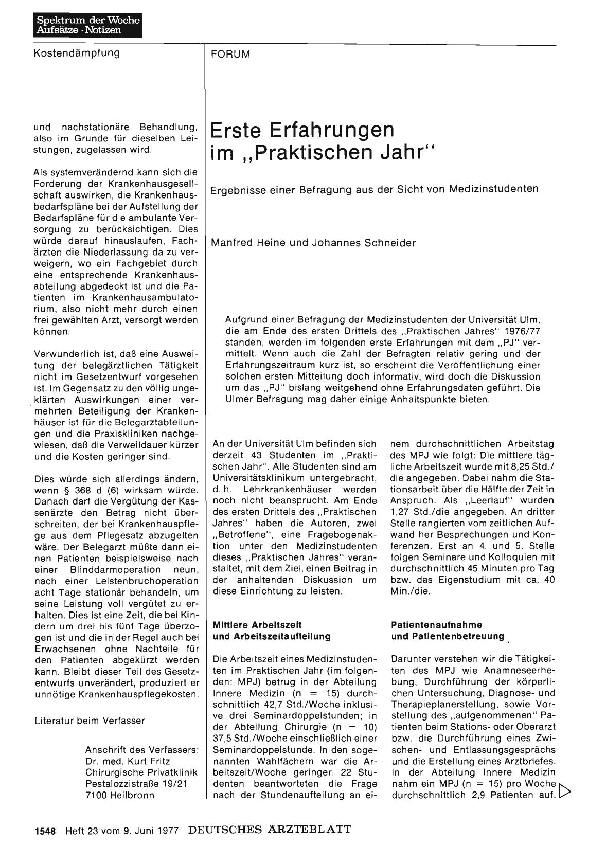 Vorschauseite 1: Erste Erfahrungen im „Praktischen Jahr“: Ergebnisse einer Befragung aus der Sicht von Medizinstudenten