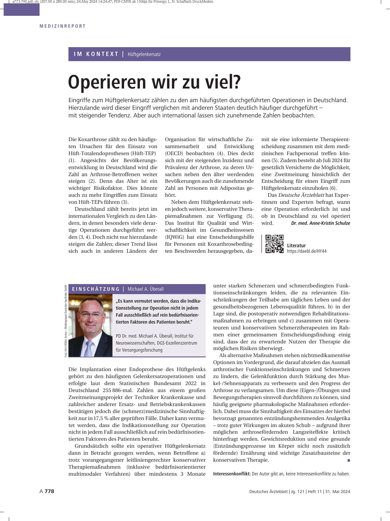 Vorschauseite 1: Hüftgelenkersatz: Operieren wir zu viel?