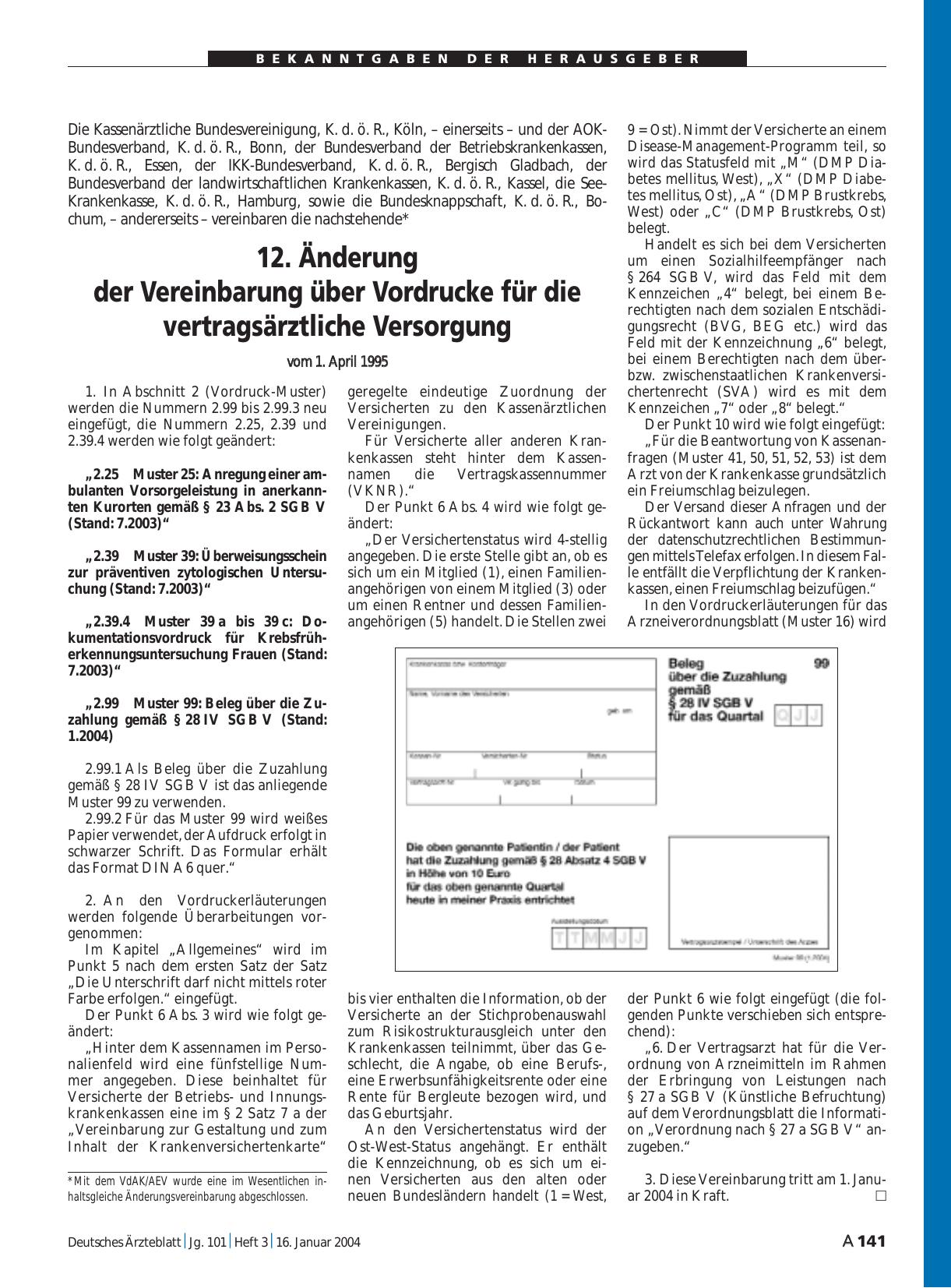 Vorschauseite 1: 12. Änderung der Vereinbarung über Vordrucke für die vertragsärztliche Versorgung