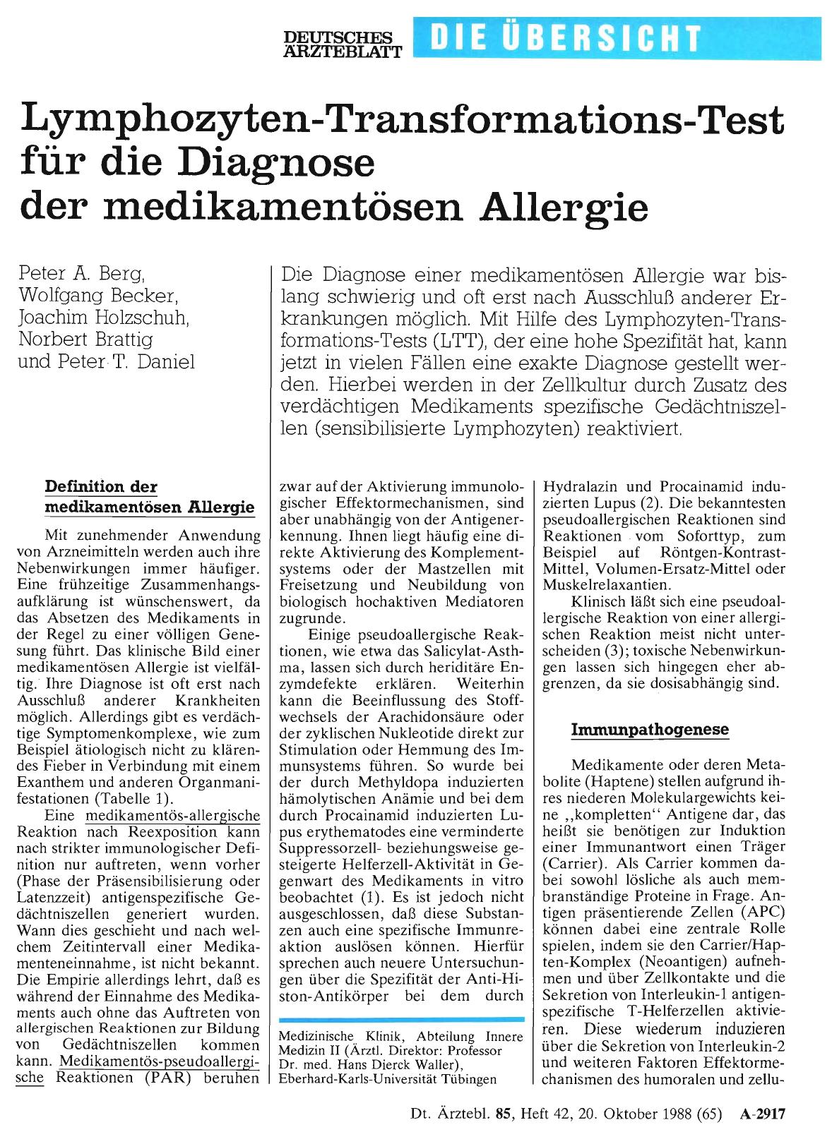 Vorschauseite 1: Lymphozyten-Transformations-Test für die Diagnose der medikamentösen Allergie